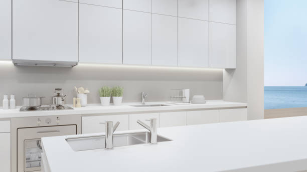 Cabinet of modern kitchen in luxury beach house.