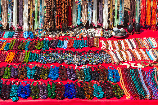 Indian ethnic jewelry and beads at the local market in Delhi, India