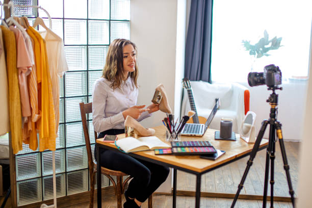 istock blogger woman try to be interesting for audience 1225991730