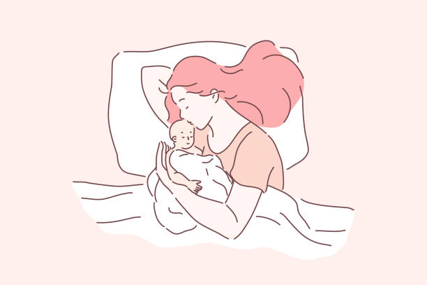 ilustrações de stock, clip art, desenhos animados e ícones de motherhood, childcare, tenderness concept - mother baby new kissing