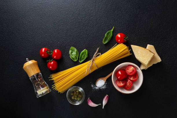 istock Italina spaghetti pasta and ingredients top view, copy space 1225997740