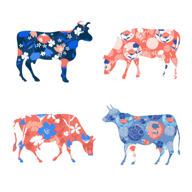 istock Floral silhouettes of cows. Vector illustration. Farm animals. Agriculture. 1225998867