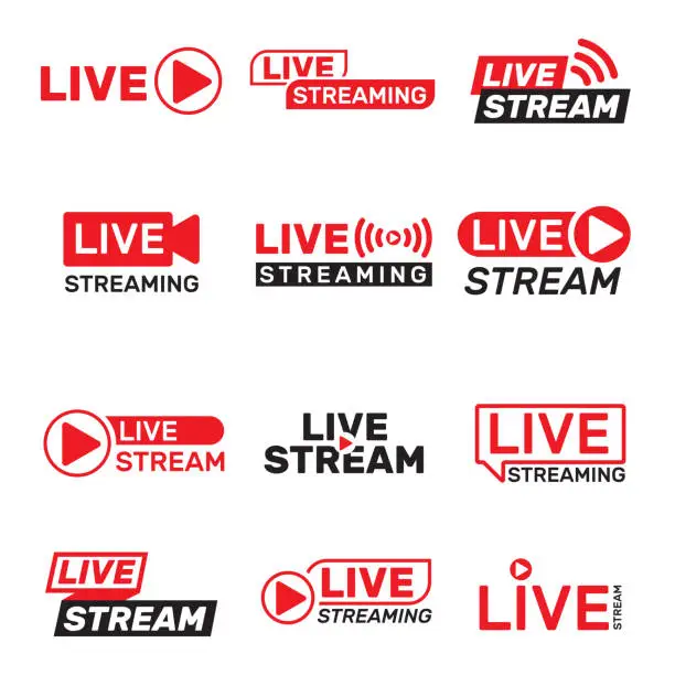 Vector illustration of Live stream buttons set