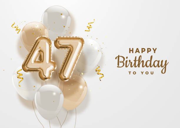 illustrations, cliparts, dessins animés et icônes de fond heureux de salutation de ballon de fleuret d’or de 47ème anniversaire. - number 47