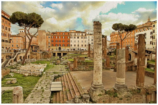 rovine di roma di costruzioni antiche - immagine in stile retrò. - caesar emperor rome stone foto e immagini stock