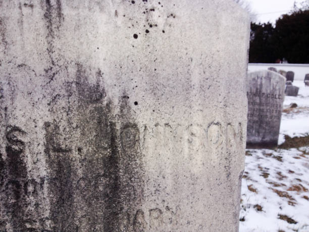 istock Old cemetery gravestones with snow 1226005789
