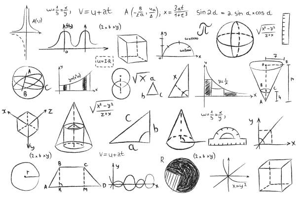 ilustrações, clipart, desenhos animados e ícones de matemática doodle, trigonometria. - ruler triangle work tool drawing