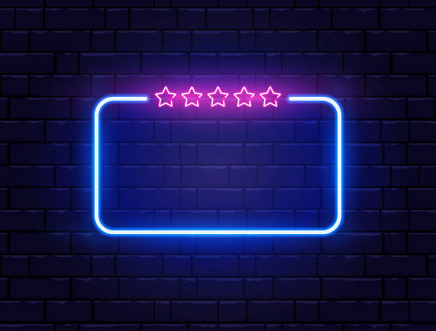 istock Neon frame with five stars. Neon quiz banner on brick wall. Star rating. Shining signboard. Night bright advertising. Color neon banner. Vector illustration 1226006342