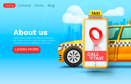 Smartphone call taxi banner concept, place for text, online application, taxi service. Vector illustration