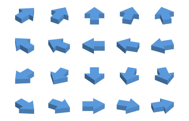 illustrations, cliparts, dessins animés et icônes de ensemble d’icône de flèche bleue isométrique - image stéréoscopique