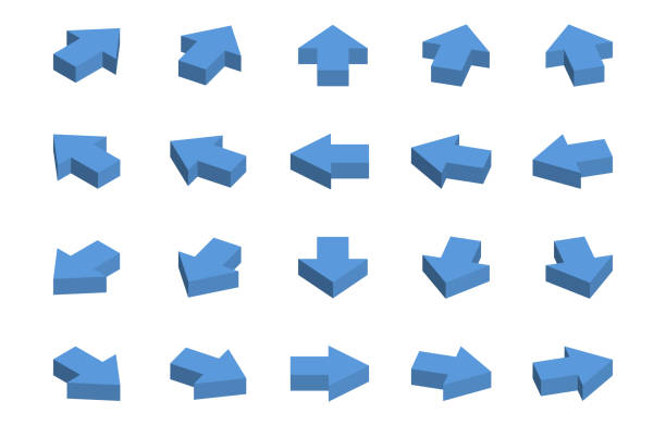 Isometric blue arrow icon set Isometric blue arrow icon set stereoscopic image stock illustrations