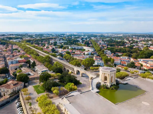 Saint Clement Aqueduct and stone monument in Montpellier city in France