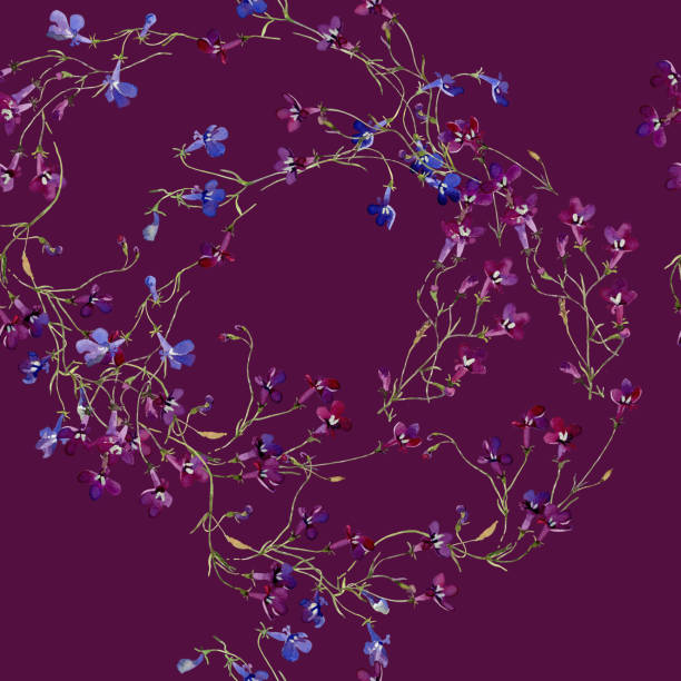 nahtloses muster von aquarellblumen von roten und blauen lobelia. - blossom florescence flower wallpaper pattern stock-grafiken, -clipart, -cartoons und -symbole