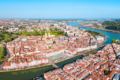 Bayonne aerial panoramic view. Bayonne is a city and commune in south-western France.