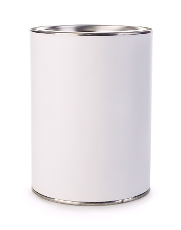 Empty iron can isolated on white background.