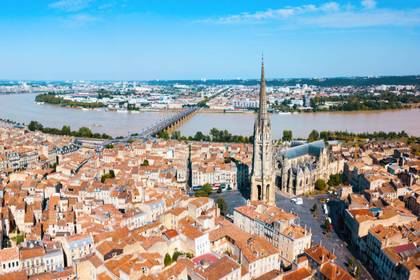 Bordeaux aerial panoramic view. Bordeaux is a port city on the Garonne river in Southwestern France