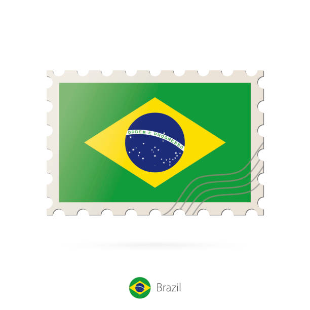 istock Postage stamp with the image of Brazil flag. 1226015531
