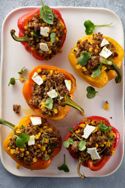 istock Stuffed pepper with quinoa and meat. Top view. 1226016056