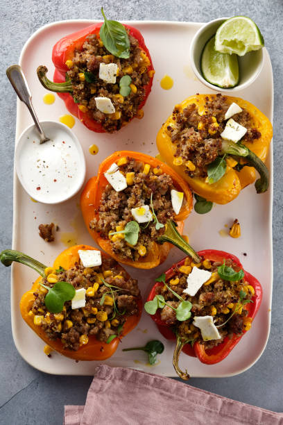 istock Stuffed pepper with quinoa and meat. Top view. 1226018101