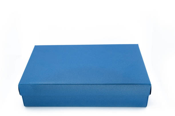 istock Blue Cardboard box with lid front view isolated on white background. Packaging collection 1226021968
