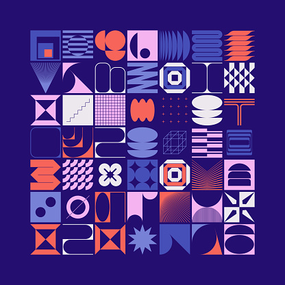 Abstract vector shapes collection of bold graphics elements and simple geometrical forms, useful for web design, poster art, decorative print, invitation letter, background.