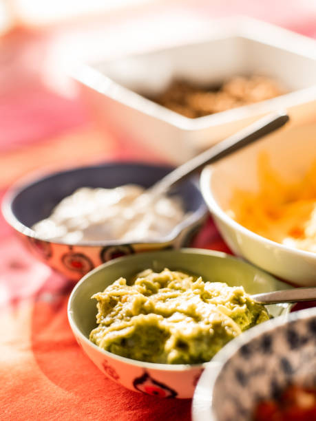 Taco variety on kitchen table