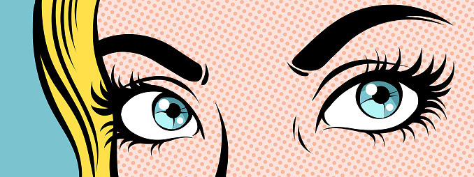 Woman's eyes. Close up, pop art vector illustration.