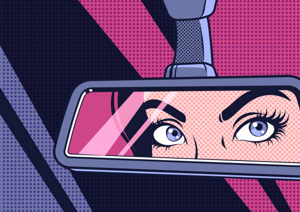 ilustrações de stock, clip art, desenhos animados e ícones de eyes in the rear view mirror - car driving women driver