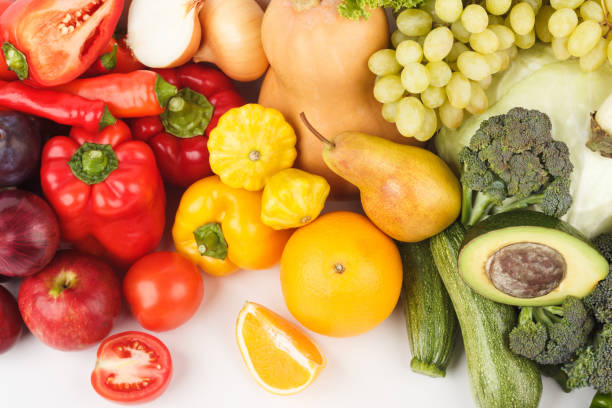 istock Set of multicolored fresh raw vegetables and fruits, isolated 1226026657