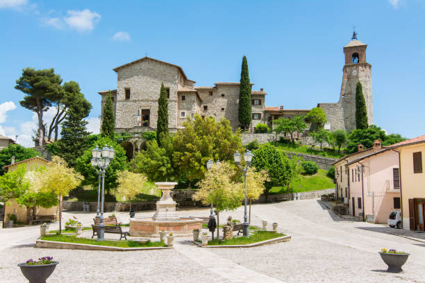 Greccio, Italy.   The very little medieval town in Lazio region, famous for the catholic sanctuary of Saint Francis Greccio, Italy.   The very little medieval town in Lazio region, famous for the catholic sanctuary of Saint Francis rieti stock pictures, royalty-free photos & images