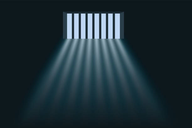 symbol der freiheit mit tageslicht, das durch die gitterstäbe eines gefängnisses geht. - prison cell illustrations stock-grafiken, -clipart, -cartoons und -symbole