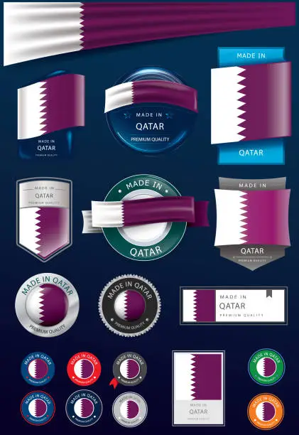 Vector illustration of Made in QATAR Seal and Icon Collection,QATARI National Flag (Vector Art)
