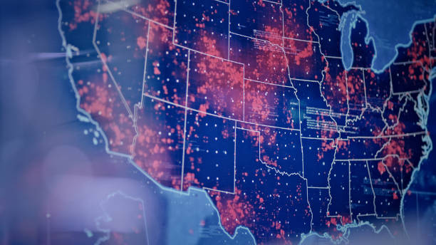istock Futuristic laboratory. Virus spreading level on USA map. High infectivity 1226043974
