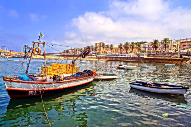 malowniczy port rybacki el kala, algieria - rowboat fishing africa fishing industry zdjęcia i obrazy z banku zdjęć