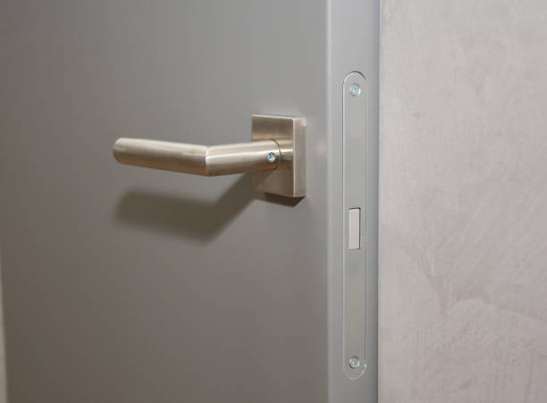 istock Modern home interior door with metal handle and lock. 1226046436