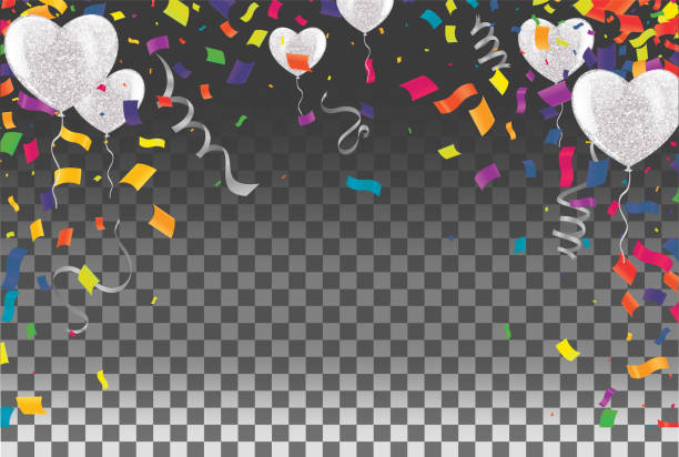 パーティーポッパーと気球が隔離された紙吹雪の背景。お祝いのベクトルのイラスト - white background concepts transparent red点のイラスト素材／クリップアート素材／マンガ素材／アイコン素材