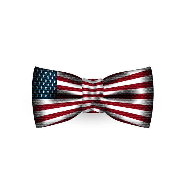 istock Men bow tie USA flag texture on white background. Necktie selfie filter effect for social photo. Cloth butterfly textile texture. Gentleman suit element. Silk, satin bowtie. Vector illustration. 1226050615