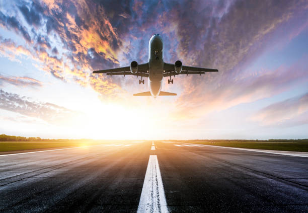 istock Passenger airplane taking of at sunrise 1226051620