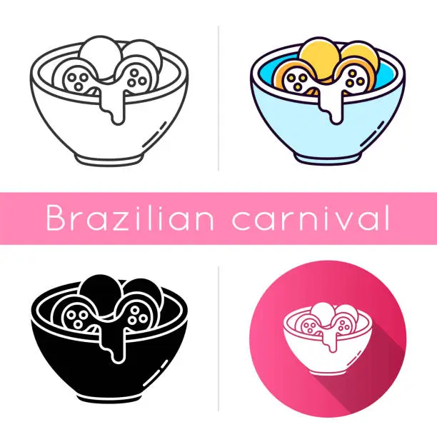 Vector illustration of Cheese bread icons set. Linear, black and RGB color styles. Arancini. PÃ£o de queijo. Brazilian traditional food. National cuisine. Bakery product. Brazil meal. Isolated vector illustrations