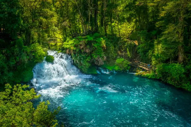 Photo of Eyes of caburgua waterfall, Pucon, Araucania, Chile.