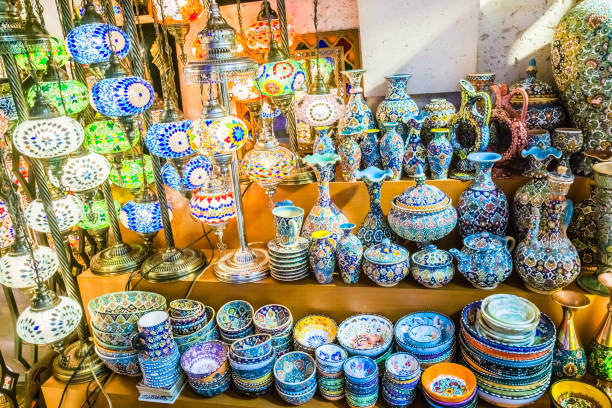 istock Lamps and dishes with typical arabic patterns as souvenir in Dubai 1226063672