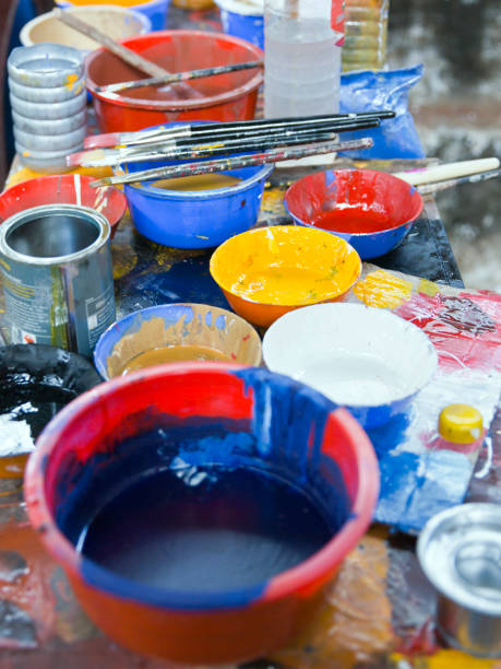 istock Paint brushes and paint filled bowls - Art and Creativity concepts. 1226066630