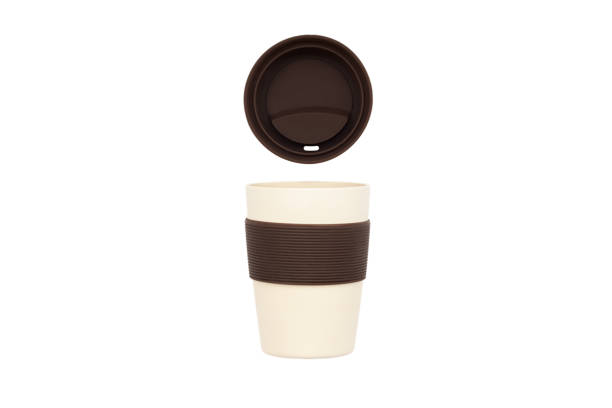 istock Bamboo cup for coffee or tea to go, reusable. Isolated on white. Brown cap 1226067565