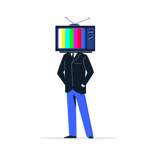 Abstract Cartoon Male Person In Suit With Tv Head Standing Isolated On  White Background Stock Illustration - Download Image Now - iStock