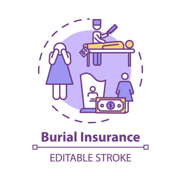 Burial insurance concept icon. Family member loss. Financial help with arrangement. Funeral expense idea thin line illustration. Vector isolated outline RGB color drawing. Editable stroke Burial insurance concept icon. Family member loss. Financial help with arrangement. Funeral expense idea thin line illustration. Vector isolated outline RGB color drawing. Editable stroke funeral expense stock illustrations