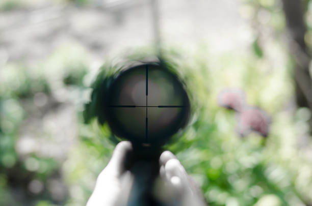 istock Rifle scope view. View into the optical sight of a rifle. 1226070872