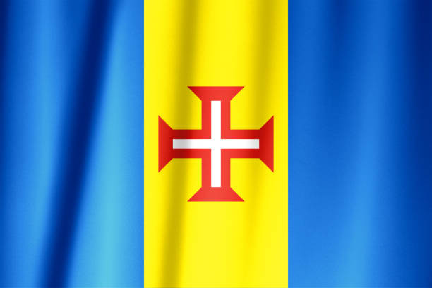 waving flag of madeira waving on the wind