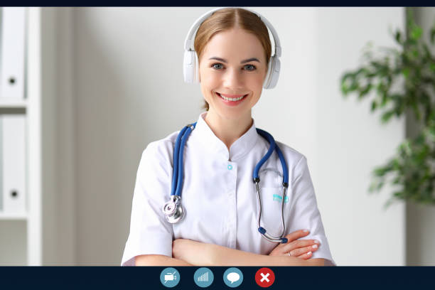 istock Cheerful female doctor during video call 1226072390