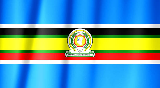 istock East African Community flag pattern on the fabric texture ,vintage style 1226072519