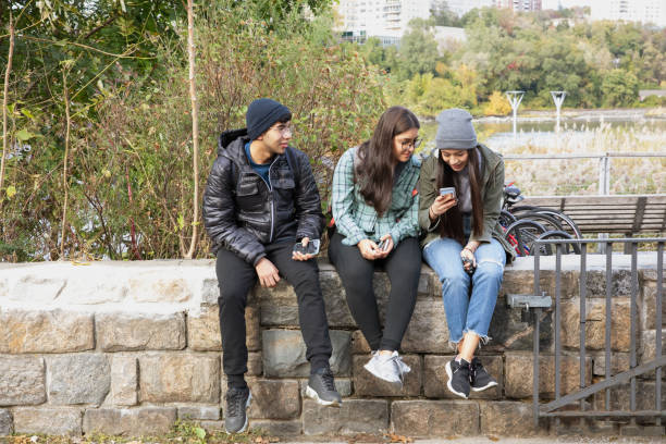 istock Teenager friends using smart phone at the park 1226073283